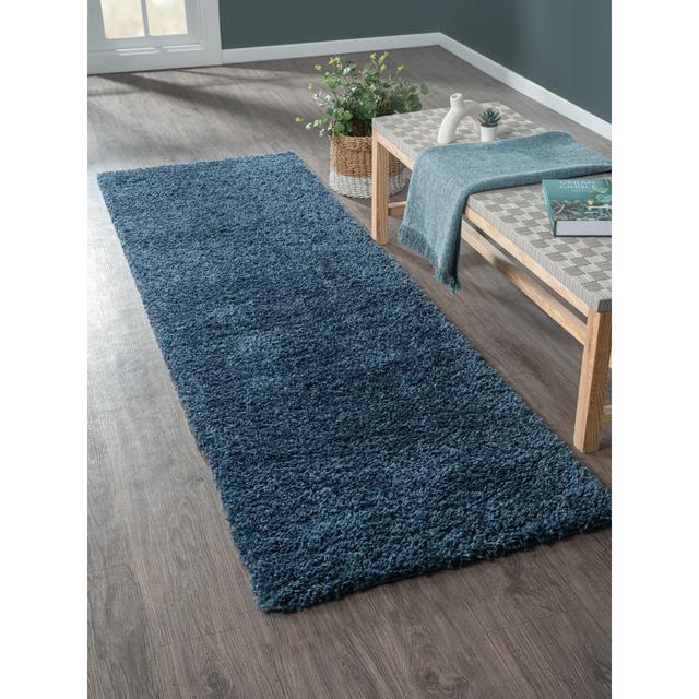 Shaggy Lush dark blue Rug 17 Stories Rug Size: Runner 80 x 250cm on Productcaster.