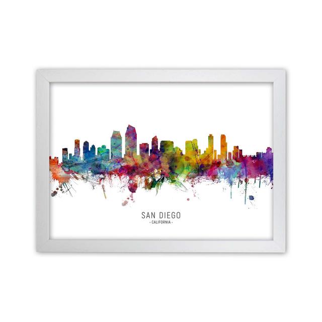 San Diego California Skyline by Michael Tompsett - Graphic Art Latitude Run Format: White Framed, Size: 64cm H x 88cm W x 3cm D on Productcaster.