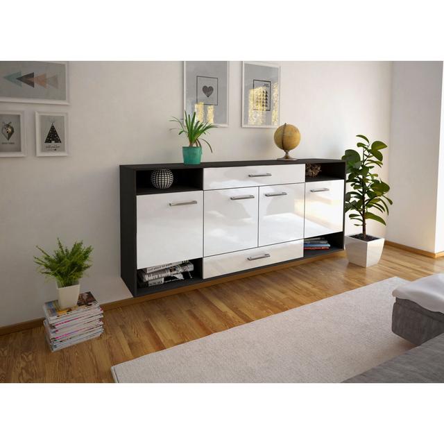 Barrise sideboard, flying/metal handles, size: 180 x 79 x 35cm Brayden Studio Colour: White/Anthracite on Productcaster.