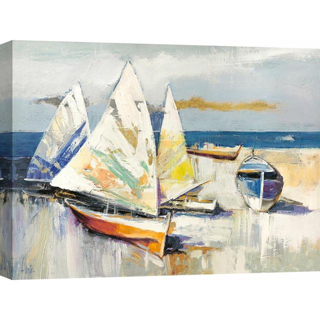 Sailboats On The Beach by Luigi Florio - Wrapped Canvas Painting Longshore Tides Size: 50cm H x 70cm W x 4cm D on Productcaster.