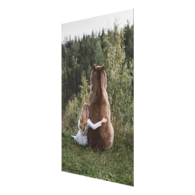 Girl with Brown Bear - Graphic Art Print on Glass East Urban Home Size: 60 cm H x 40 cm W on Productcaster.