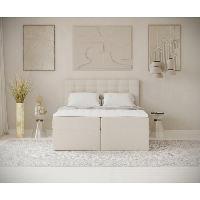 Boxspringbett Goggins mit Bettkasten White Noise Farbe: Helles Beige, Größe: 200 × 200 cm on Productcaster.