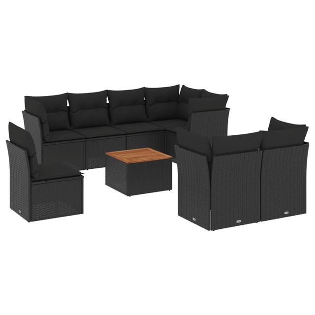 Vidaxl 9-Tlg. Garten-Sofagarnitur Mit Kissen Beige Poly Rattan 17 Stories Kissenfarbe: Schwarz, Rahmenfarbe: Schwarz on Productcaster.