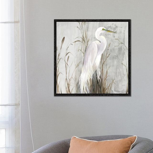 Heron in the Reeds by Aimee Wilson - Painting Print on Canvas August Grove Format: Black Framed, Size: 66.04cm H x 66.04cm W x 3.81cm D on Productcaster.