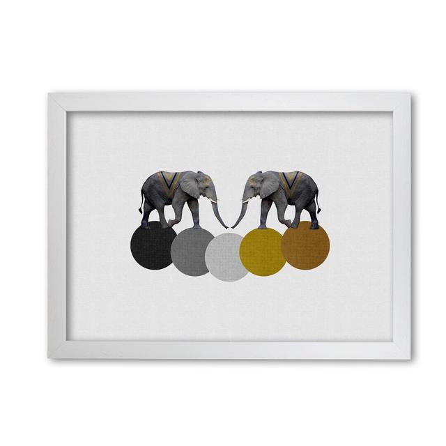 Tribal Elephants - Graphic Art Print on Paper East Urban Home Format: White Grain Frame, Size: 60 cm H x 85 cm W x 5 cm D on Productcaster.