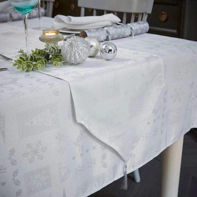 Christmas Theme Tasselled Table Runner 13in The Seasonal Aisle Size: 33cm W x 244cm L, Colour: White on Productcaster.