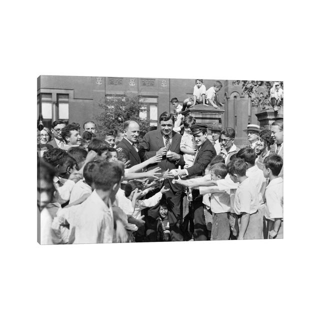 1920s Baseball Player Babe Ruth and Actor Harold Lloyd Greet Orphans Brooklyn New York City USA by Vintage Images - Wrapped Canvas Photograph ClassicL on Productcaster.