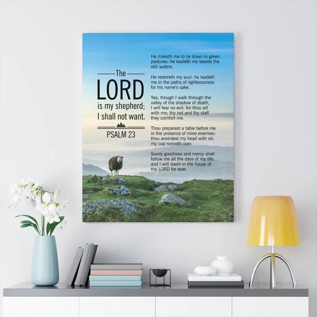 The Lord Is My Shepherd Blue Sky Psalm 23 - Wrapped Canvas Print Blue Elephant Size: 61cm H x 46cm W on Productcaster.