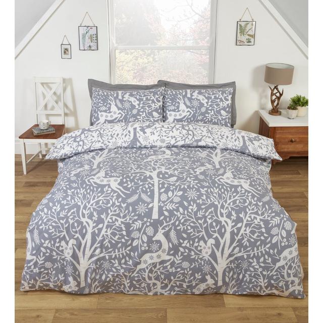 Magical Woods Festive Duvet Cover Set The Seasonal Aisle Colour: Grey, Size: Kingsize Duvet Cover + 2 Standard Pillowcases on Productcaster.