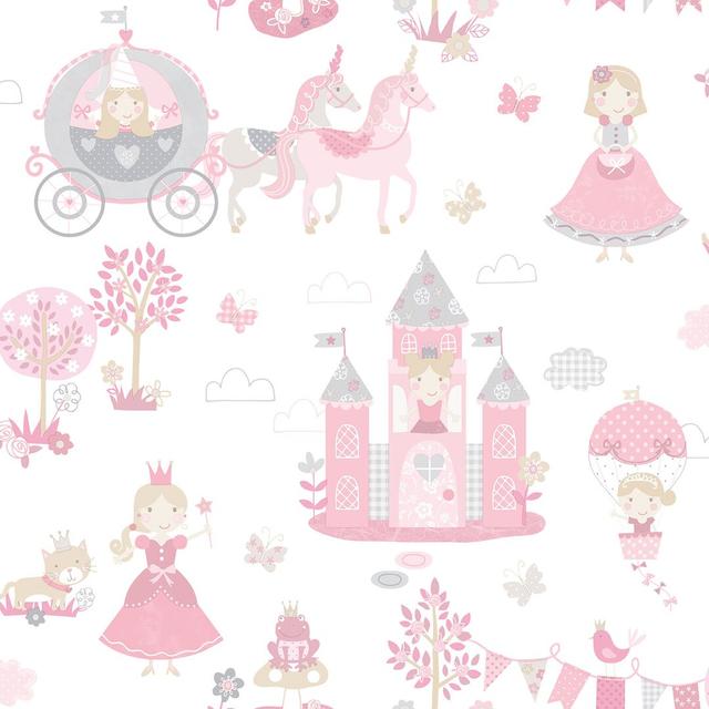 Pettengill 10m x 53cm Matte Paste the Wall Wallpaper Roll Zoomie Kids Colour: Cream/Pink on Productcaster.