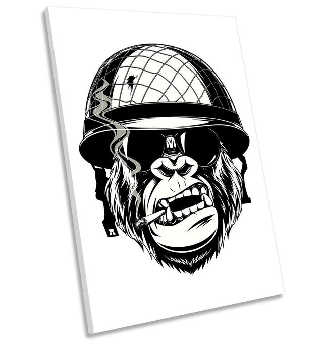 Military Monkey Cigar - Wrapped Canvas Graphic Art Happy Larry Size: 76.2cm H x 50.8cm W x 2cm D on Productcaster.