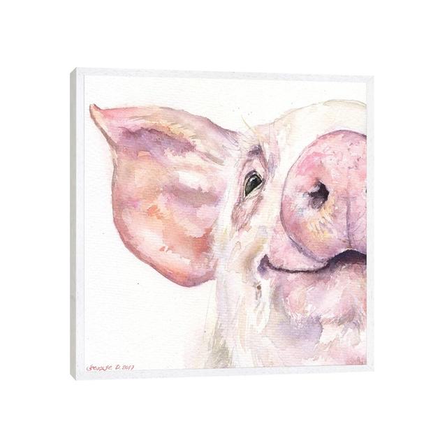 Happy Pig by George Dyachenko - Graphic Art Print on Canvas Brambly Cottage Size: 45.72cm H x 45.72cm W x 3.81cm D, Frame Option: White Framed on Productcaster.