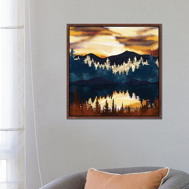 Fall Sunset - Print on Canvas Alpen Home Format: Classic Brown Wood Framed, Size: 66.04cm H x 66.04cm W x 3.81cm D on Productcaster.