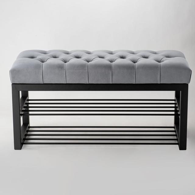 Avaeah Upholstered Storage Bench Ebern Designs Colour: Grey/Black, Size: 45cm H x 80 cm W x 45cm D on Productcaster.