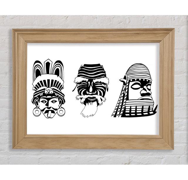 Mayan Masks Framed Print Gracie Oaks Size: 84.1cm H x 142.2cm W x 8cm D, Format: Natural Framed Paper on Productcaster.