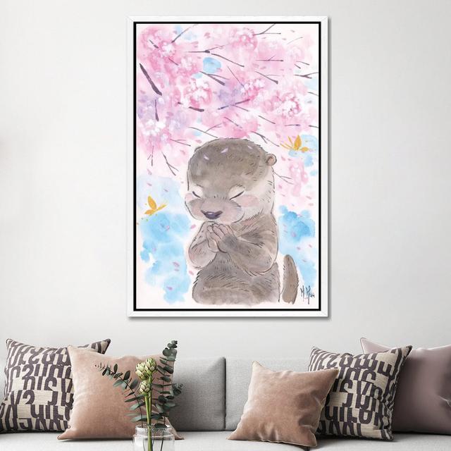 Cherry Blossom Wishes - Otter by Martin Hsu - Painting Print on Canvas Maturi Format: White Framed, Size: 152.4cm H x 101.6cm W x 3.81cm D on Productcaster.