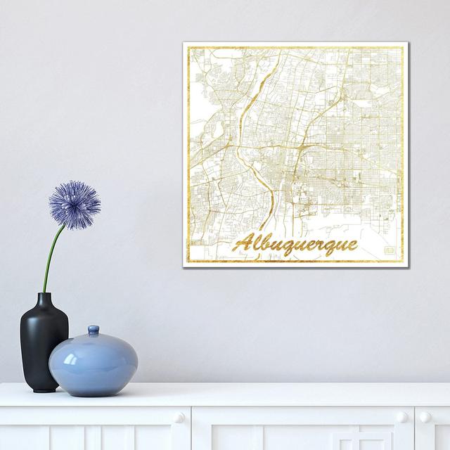 Albuquerque Leaf Urban Blueprint Map by Hubert Roguski - Wrapped Canvas Print Borough Wharf Size: 45.7cm H x 45.7cm W x 1.9cm D on Productcaster.