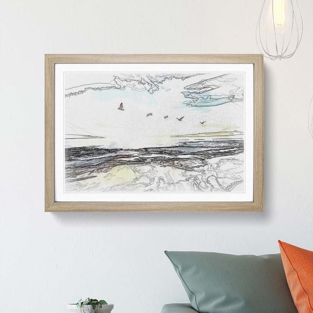 Seagulls over a Beach in San Diego in Abstract - Picture Frame Graphic Art Print East Urban Home Size: 40cm H x 60cm W x 2cm D, Frame Option: Oak on Productcaster.