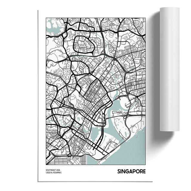 Map Singapore Asia - Unframed Graphic Art East Urban Home Size: 84cm H x 59cm W x 0.1cm D on Productcaster.