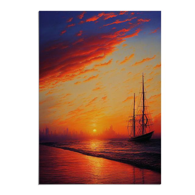 Sunset over the Ships - Picture Frame Painting Breakwater Bay Format: Paper, Matte Colour: No Matte, Size: 64cm H x 46cm W x 2cm D on Productcaster.