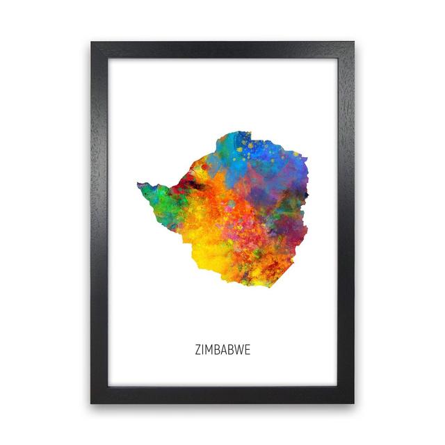 Zimbabwe Watercolour Map by Michael Tompsett - Print Latitude Run Format: Black Framed, Size: 34cm H x 25cm W x 3cm D on Productcaster.