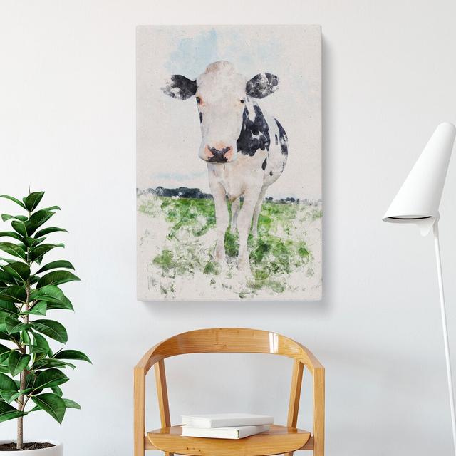 Black And White Cow - Wrapped Canvas Painting East Urban Home Size: 91cm H x 60cm W x 3cm D on Productcaster.