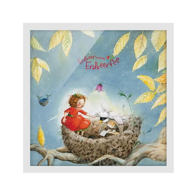 Strawberry Fairy Sparrow - Picture Frame Graphic Art Bilderwelten Frame Option: White Framed, Size: 30cm H x 30cm W x 2cm D on Productcaster.