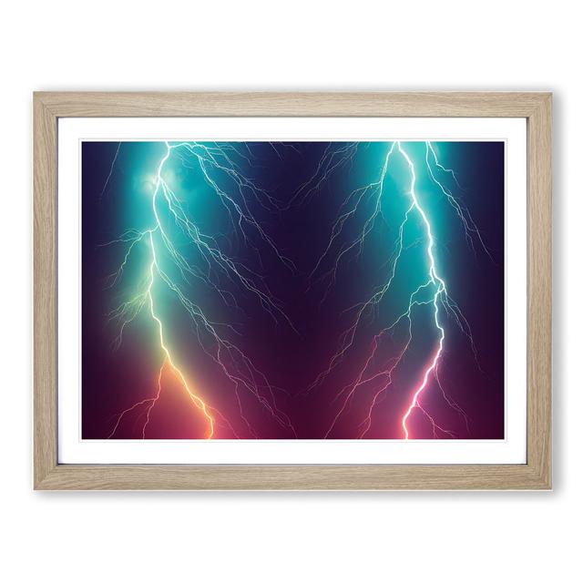 Neon Lightning Bolts - Picture Frame Graphic Art Metro Lane Size: 25cm H x 34cm W, Frame Colour: Beige on Productcaster.