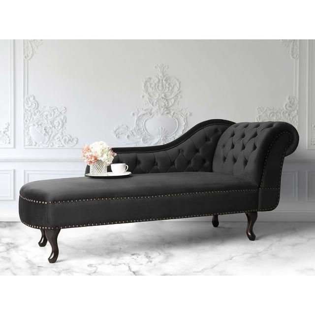 Jeb Velvet Chaise Lounge Etta Avenue Upholstery Colour: Black, Orientation: Right Hand Facing on Productcaster.