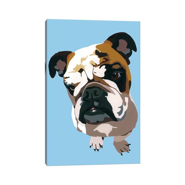 Bulldog on Blue by Julie Ahmad - Wrapped Canvas Graphic Art Rosalind Wheeler Size: 152.4cm H x 101.6cm W x 3.81cm D on Productcaster.