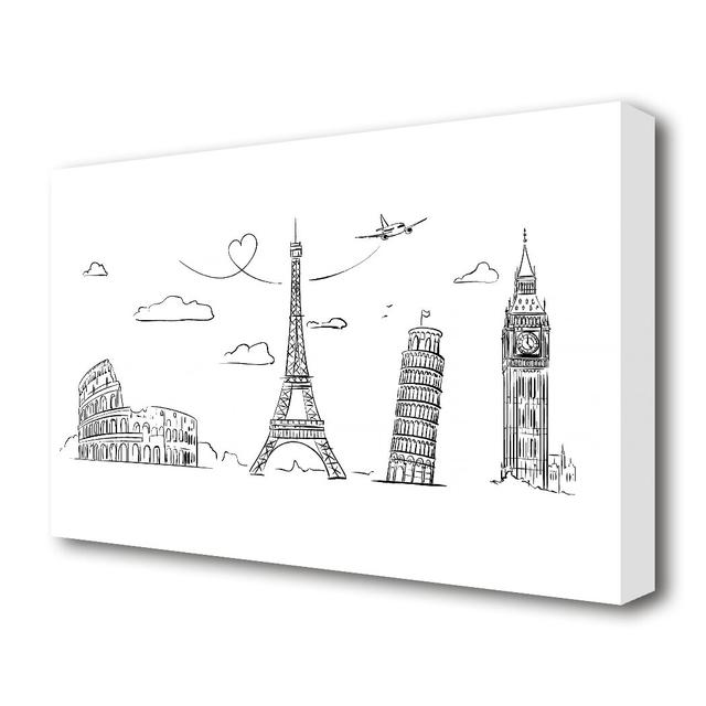 'Famous Citys of the Europe 2 Paris' - Wrapped Canvas Drawing Print East Urban Home Size: 66.04 cm H x 101.6 cm W on Productcaster.