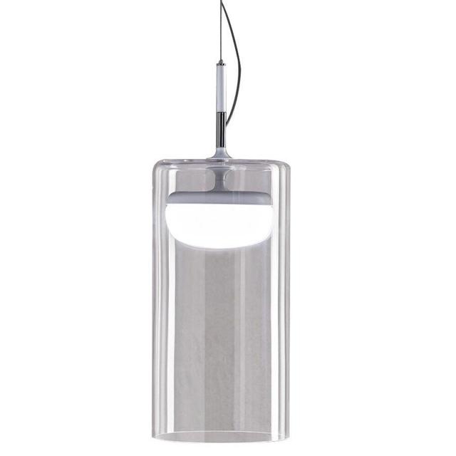 1 - Light LED Cylinder Pendant Prandina srl Colour Temperature: 3000K, Base Finish: Matt White, Size: 228cm H x 18cm W x 18cm D on Productcaster.