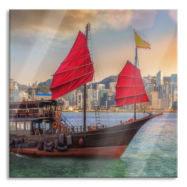 Sailing Boat with Sails - Unframed Photograph on Glass Longshore Tides Size: 60cm H x 60cm W x 0.4cm D on Productcaster.