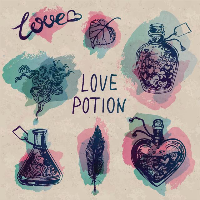 Watercolor Love Potion Set On Craft Paper Background Happy Larry Size: 30cm H x 30cm W on Productcaster.