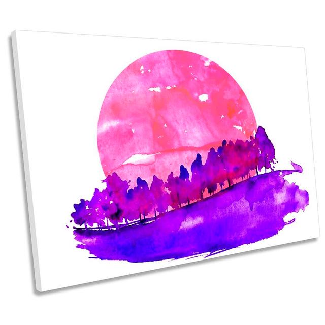 Purple Forest Pink Sunset Framed CANVAS PRINT Wall Art Rosalind Wheeler Size: 91.4cm H x 137.2cm W x 4cm D on Productcaster.