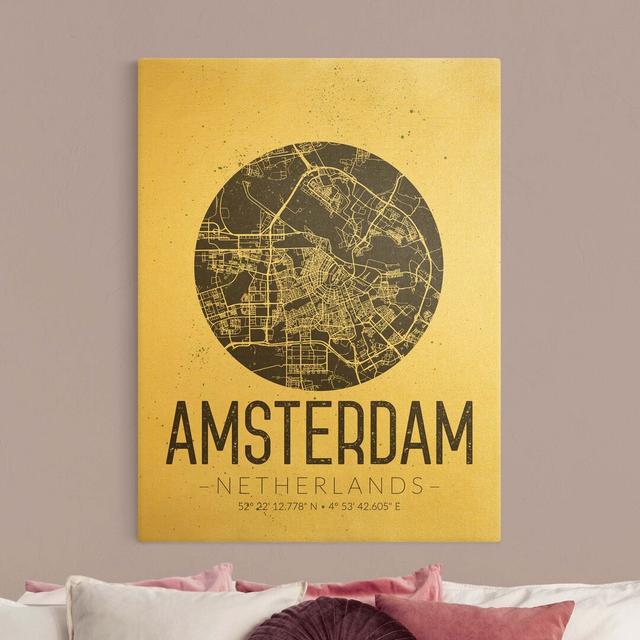 Leinwandbild Stadtplan Amsterdam - Retro Williston Forge Farbe: Gold, Primäres Material: 435g/m³ Canvas Gold, Größe: 40cm H x 30cm B on Productcaster.