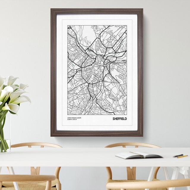 Map Sheffield UK - Picture Frame Graphic Art East Urban Home Size: 65cm H x 48cm W x 2cm D, Frame Option: Walnut on Productcaster.