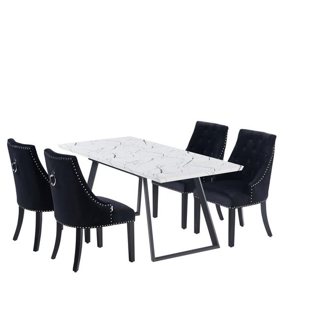 Dining Set - A Dinette Table And Velvet Upholstered Chairs - Set Of 4 (Set of 5) Mercer41 Colour (Chair): Black on Productcaster.