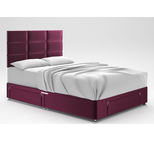 Zielke Divan Bed Base 17 Stories Colour: Boysenberry, Storage Type: 2 Drawers/End Drawer, Size: Kingsize (5') on Productcaster.