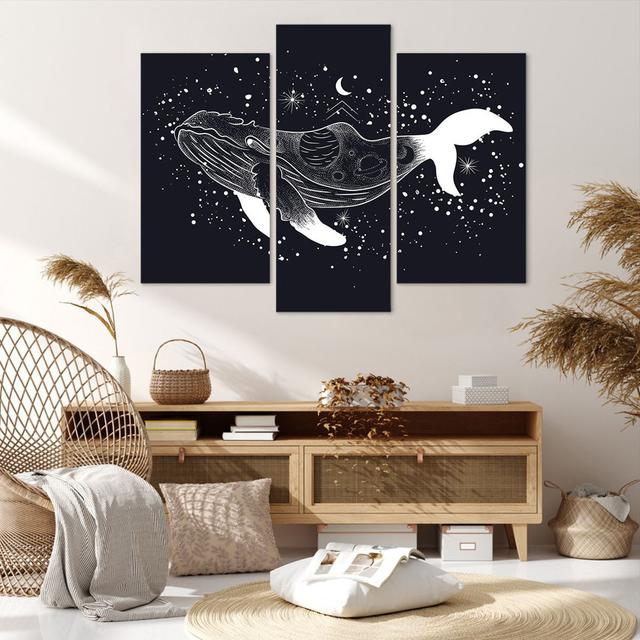 Whale Black and White - 3 Piece Wrapped Canvas Graphic Art Longshore Tides Size: 100cm H x 130cm W x 1.8cm D on Productcaster.