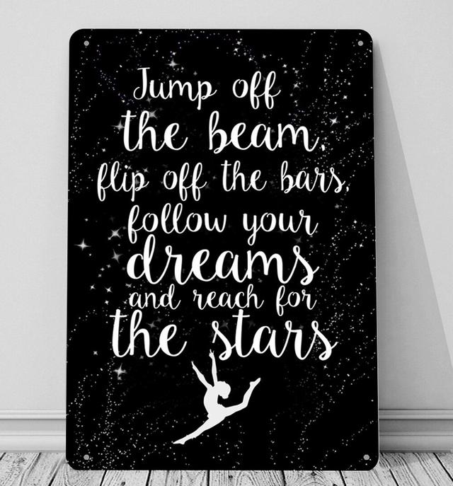 'Gymnastic Quote Jump Off the Bars' - Unframed Typography Print on Metal Maturi on Productcaster.