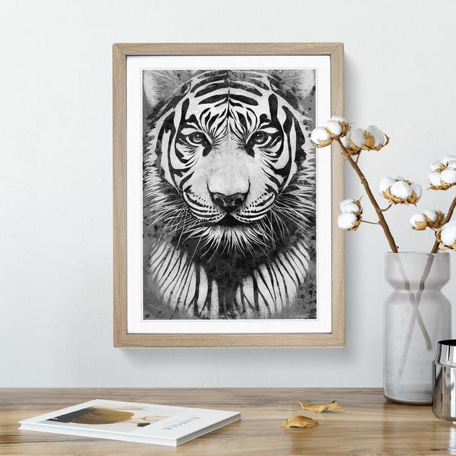 Monochrome Tiger No.5 - Single Picture Frame Painting World Menagerie Frame Colour: Oak, Size: 46cm H x 34cm W x 2cm D on Productcaster.