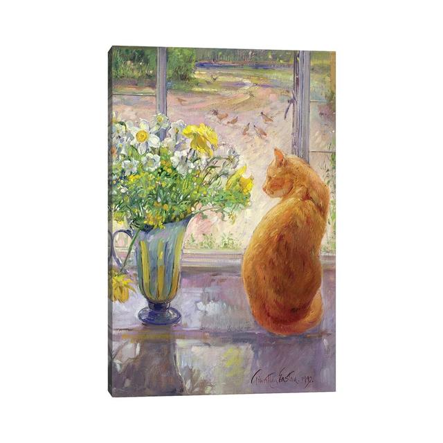 Striped Jug With Spring Flowers by Timothy Easton - Painting on Canvas Lily Manor Format: Wrapped Canvas, Size: 30.48cm H x 20.32cm W x 1.91cm D on Productcaster.