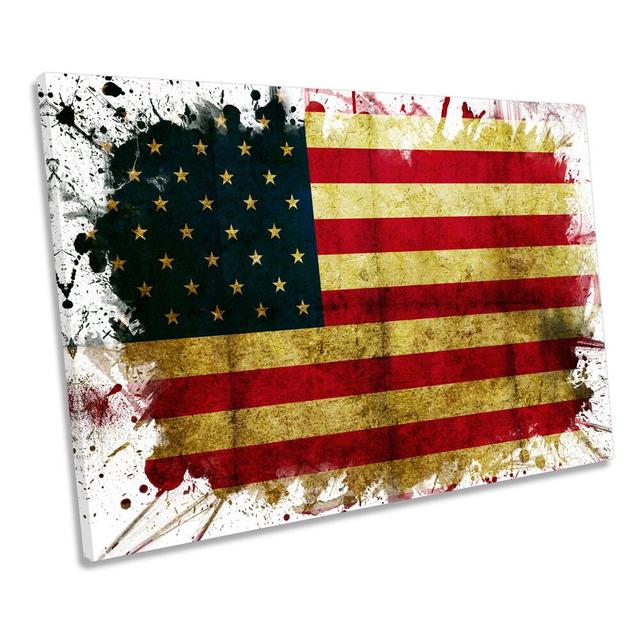 American Flag United States Grunge CANVAS WALL ART Box Framed Happy Larry Size: 61cm H x 91.4cm W x 4cm D on Productcaster.