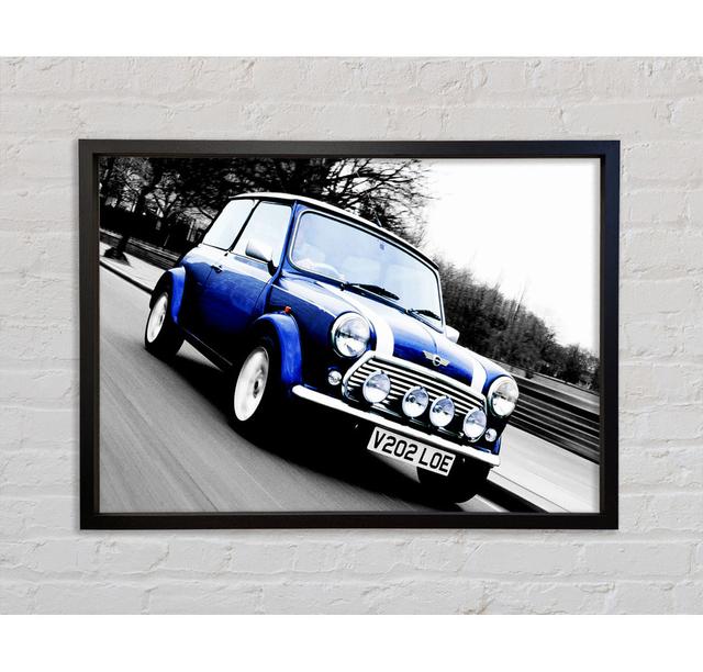 Mini Cooper Retro Blue Framed Print Bright Star Size: 100cm H x 141.4cm W x 3.3cm D on Productcaster.