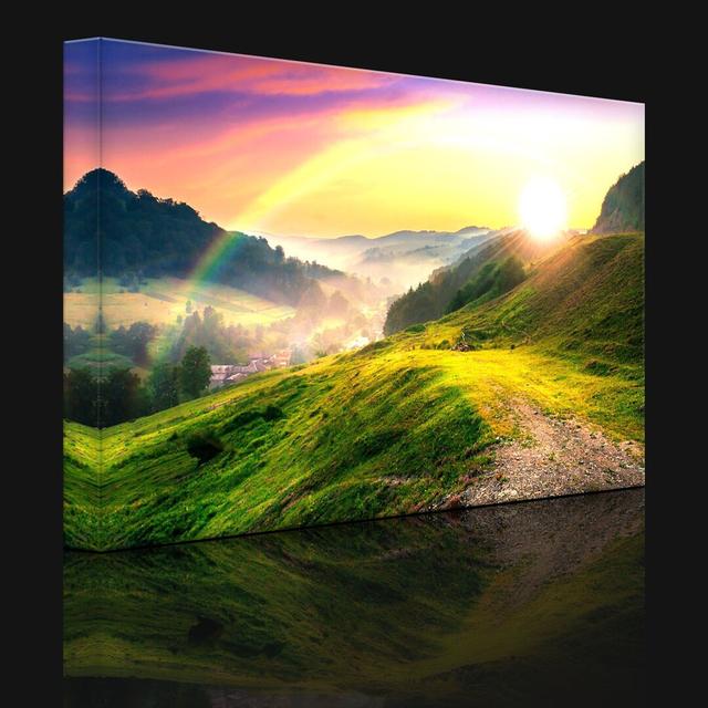 French Mountain Landscape At Sunset by No - Wrapped Canvas Print lightbox-multicolor Size: 40cm H x 60cm W x 4.5cm D, Frame Option: With lighting on Productcaster.