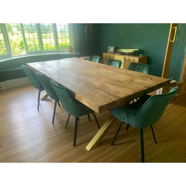 Solid Wood Top Metal Base Dining Table TRL Handmade Furniture Size: 80 x 260 x 120cm on Productcaster.