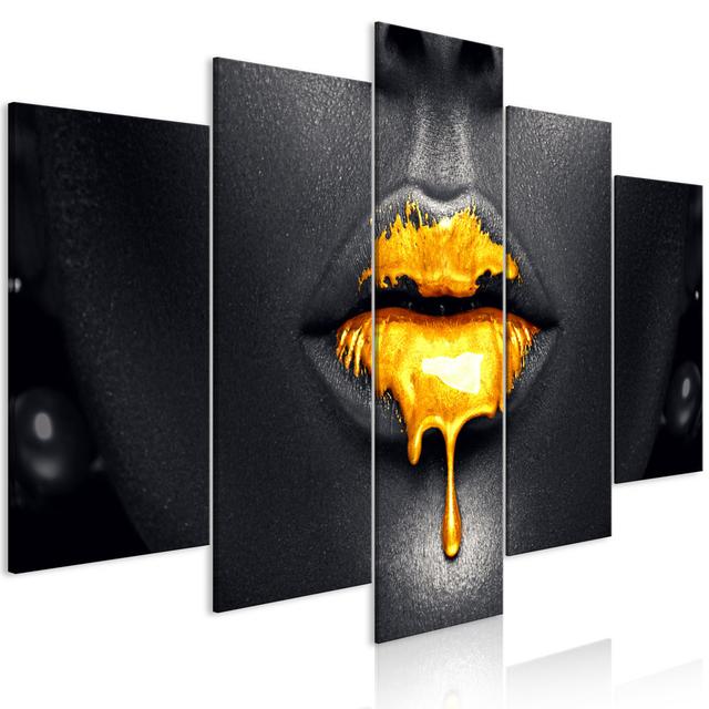 Leinwandbild - Gold Lips (5 Parts) Wide Canora Grey Größe: 200 cm H x 100 cm B on Productcaster.