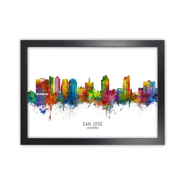 San Jose California Skyline by Michael Tompsett - Graphic Art Print Latitude Run Size: 46cm H x 63cm W x 3cm D, Format: Black Framed on Productcaster.