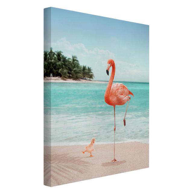 Beach with a Flamingo - Wrapped Canvas Graphic Art Bay Isle Home Primary Material: 330g/m³ recycled canvas, Size: 60cm H x 40cm W on Productcaster.